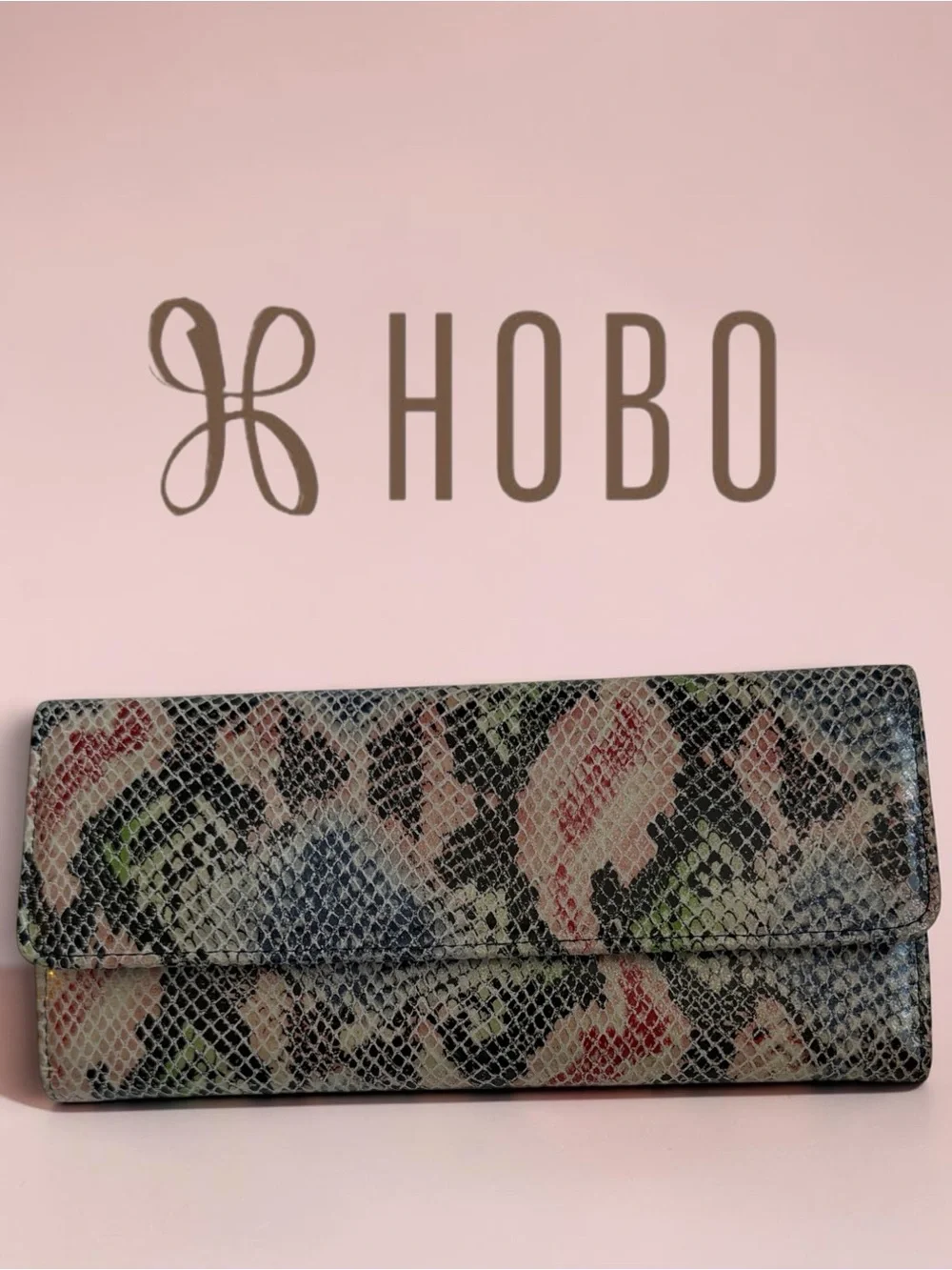 HOBO International Multicolor Snakeskin Embossed Leather Continental Wallet